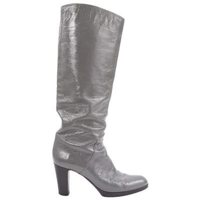 Pre-owned Sergio Rossi Patent Leather Boots In Grey