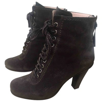 Pre-owned Miu Miu Lace Up Boots In Brown