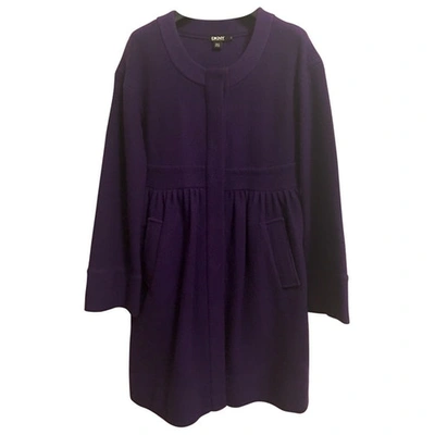 Pre-owned Dkny Wool Coat In Purple