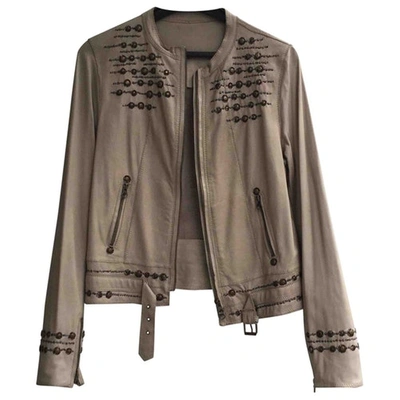 Pre-owned Gerard Darel Leather Jacket In Beige
