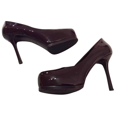 Pre-owned Saint Laurent Trib Too Patent Leather Heels In Burgundy