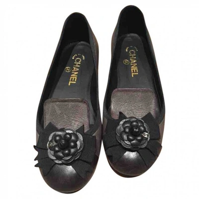 Pre-owned Chanel Leather Ballet Flats In Anthracite
