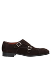 Santoni Dark Brown Double Buckle Dress Shoes In Brown