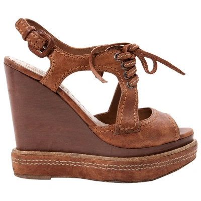 Pre-owned Miu Miu Leather Sandals In Brown