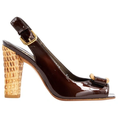 Pre-owned Stuart Weitzman Patent Leather Sandal In Brown