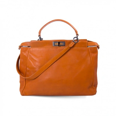 Pre-owned Fendi Peekaboo Leather Handbag In Orange