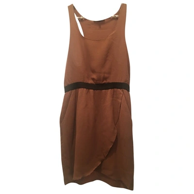Pre-owned Maje Silk Mid-length Dress In Brown
