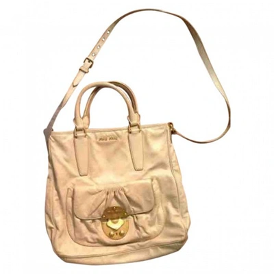 Pre-owned Miu Miu Leather Handbag In Ecru