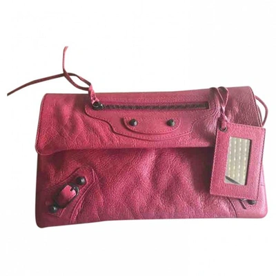 Pre-owned Balenciaga Envelop Leather Clutch Bag In Red