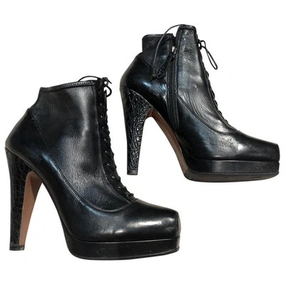 Pre-owned Alaïa Leather Lace Up Boots In Black