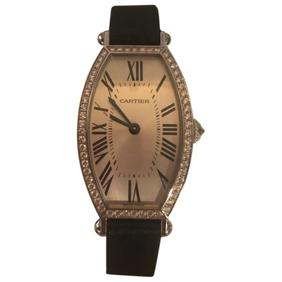 Pre-owned Cartier Tonneau Black White Gold Watches