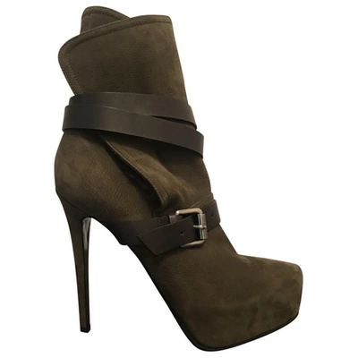 Pre-owned Le Silla Khaki Suede Ankle Boots