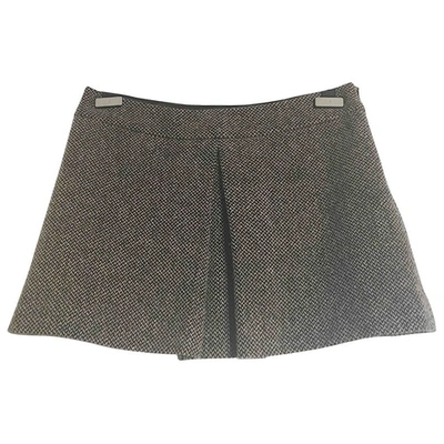 Pre-owned Theory Tweed Mini Skirt In Brown
