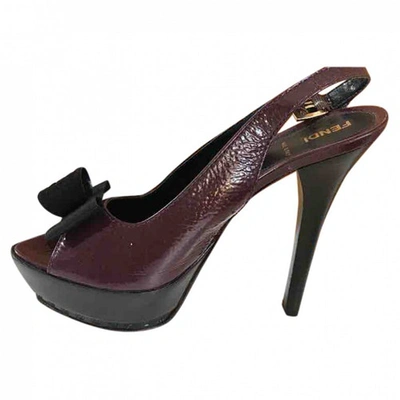 Pre-owned Fendi Patent Leather Sandals In Burgundy