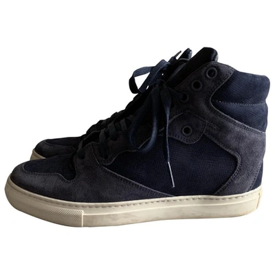 Pre-owned Balenciaga Leather Trainers In Navy