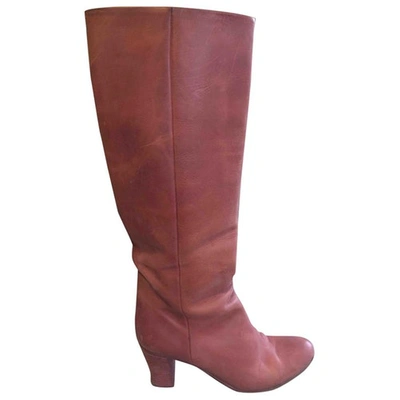 Pre-owned Maison Margiela Leather Boots In Burgundy