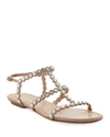Aquazzura Tequila Crystal-embellished Metallic Leather Sandals In Pink