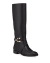 Ferragamo Gancini Knee-high Leather Boots In Nero