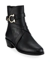 Ferragamo Shadi Gancini Leather Booties In Nero