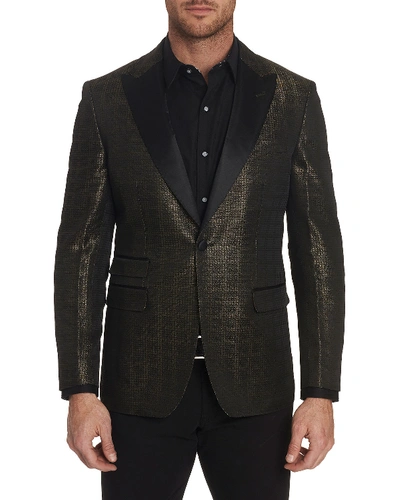Robert Graham Men's Mr. Smith Shiny Peaked-lapel Sport Jacket W/ Contrast Reverse Collar In Gold