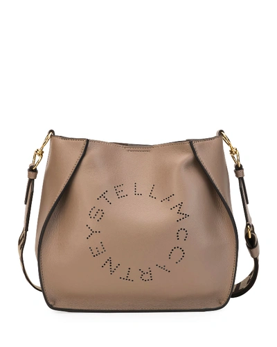 Stella Mccartney Mini Perforated Logo Alter Napa Crossbody Bucket Bag In Taupe