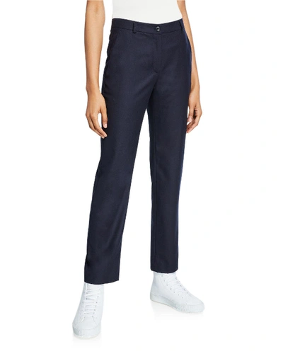 Agnona Wool Flannel Straight-leg Ankle Pants In Navy