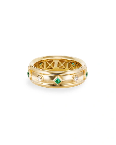 David Yurman 18k Modern Renaissance Ring W/ Emeralds & Diamonds