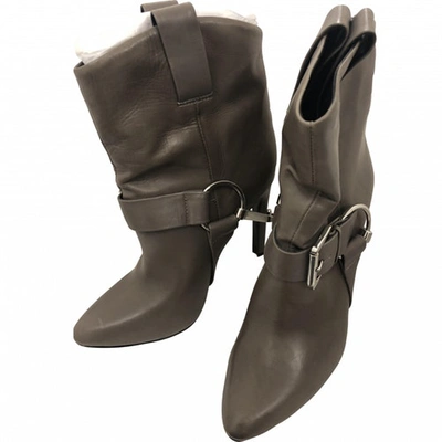 Pre-owned Rachel Zoe Leather Buckled Boots In Ecru