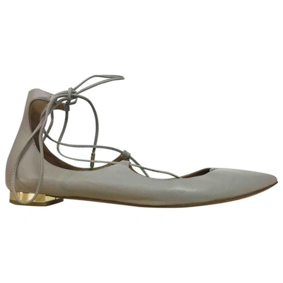 Pre-owned Aquazzura Christy Leather Ballet Flats In Grey
