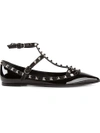 Valentino Garavani 'noir Rockstud' Double Ankle Strap Patent Leather Pointy Toe Flat (women) In Black