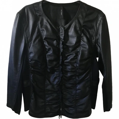 Pre-owned Marc Cain Leather Biker Jacket In Black