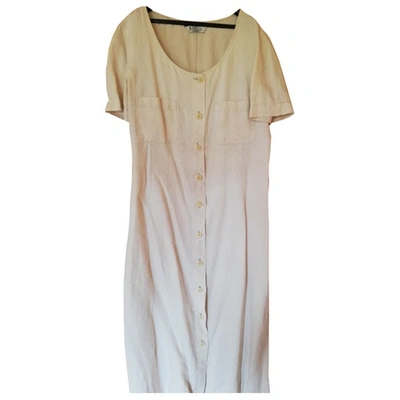 Pre-owned Marella Linen Mid-length Dress In Ecru