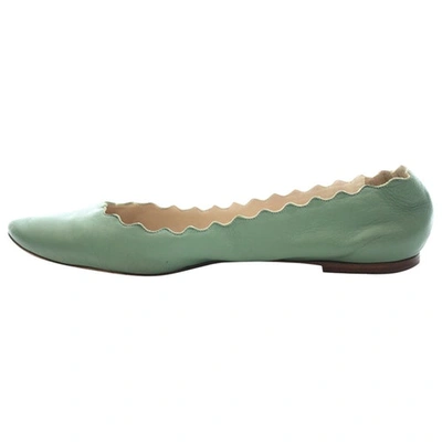 Pre-owned Chloé Lauren Leather Ballet Flats In Green