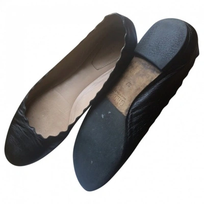 Pre-owned Chloé Lauren Black Leather Ballet Flats