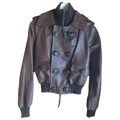 Pre-owned Dsquared2 Leather Biker Jacket In Brown