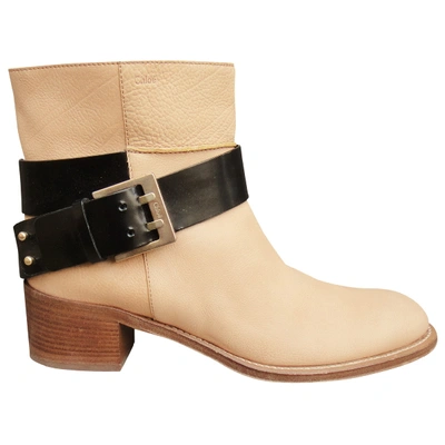 Pre-owned Chloé Leather Buckled Boots In Beige