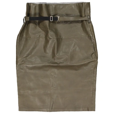 Pre-owned Maison Margiela Leather Mid-length Skirt In Khaki