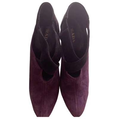 Pre-owned Prada Purple Suede Ankle Boots