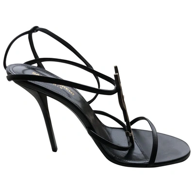 Pre-owned Saint Laurent Cassandra Leather Sandal In Black