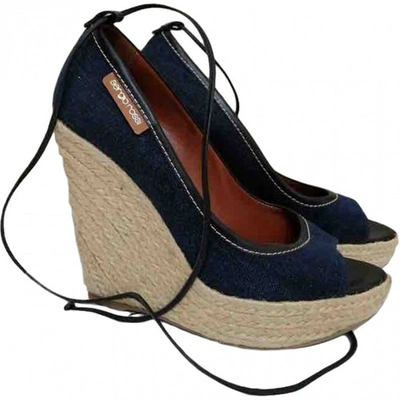 Pre-owned Sergio Rossi Cloth Heels In Navy