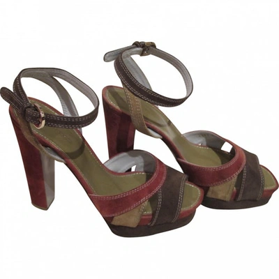 Pre-owned Sergio Rossi Burgundy Suede Sandals