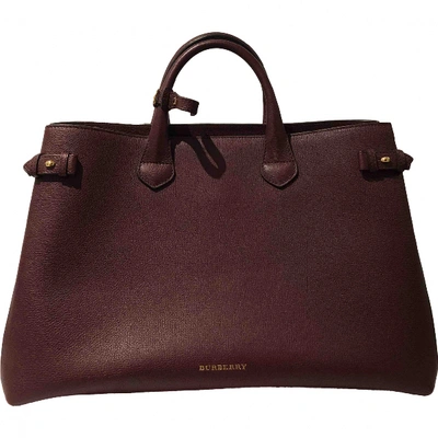 Pre-owned Burberry The Banner  Leather Tote In Burgundy