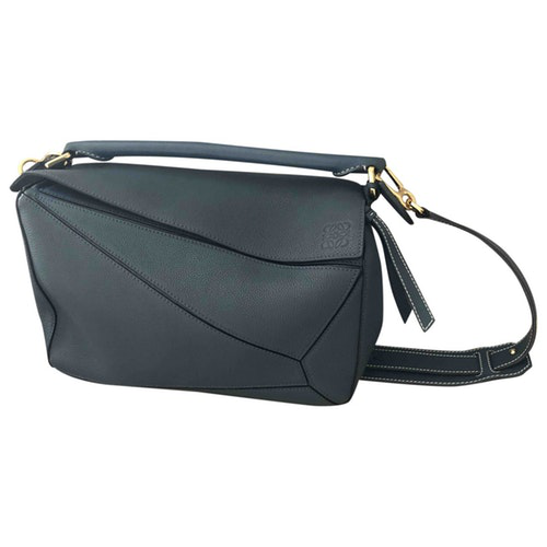 Pre-Owned Loewe Puzzle Navy Leather Handbag | ModeSens