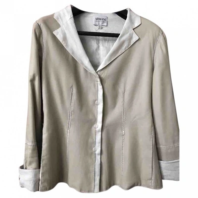 Pre-owned Armani Collezioni Leather Jacket In Beige