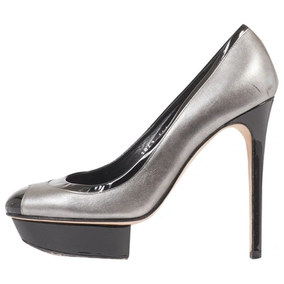 Pre-owned Gina Grey Leather Heels In Silver,black