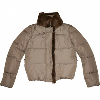 Pre-owned Moncler Taupe Coloured Fur Down Jacket In Other