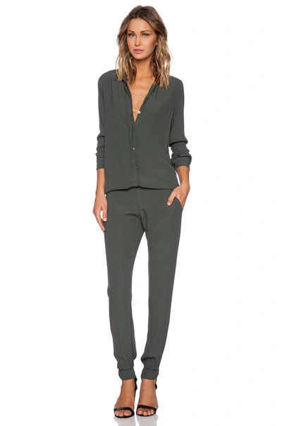 Monrow Crepe Long Sleeve Jumpsuit In Camo