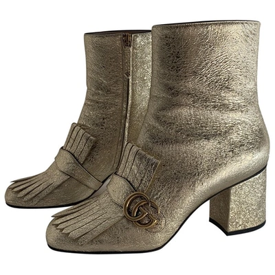 Pre-owned Gucci Marmont Gold Leather Ankle Boots