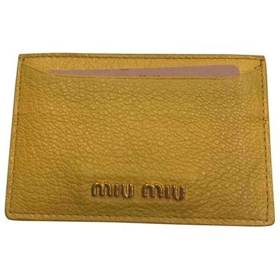 Pre-owned Miu Miu Leather Card Wallet In Yellow