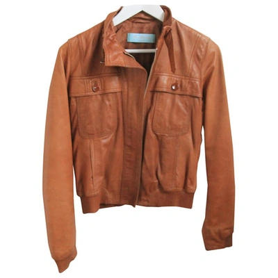 Pre-owned Guess Brown Leather Biker Jacket